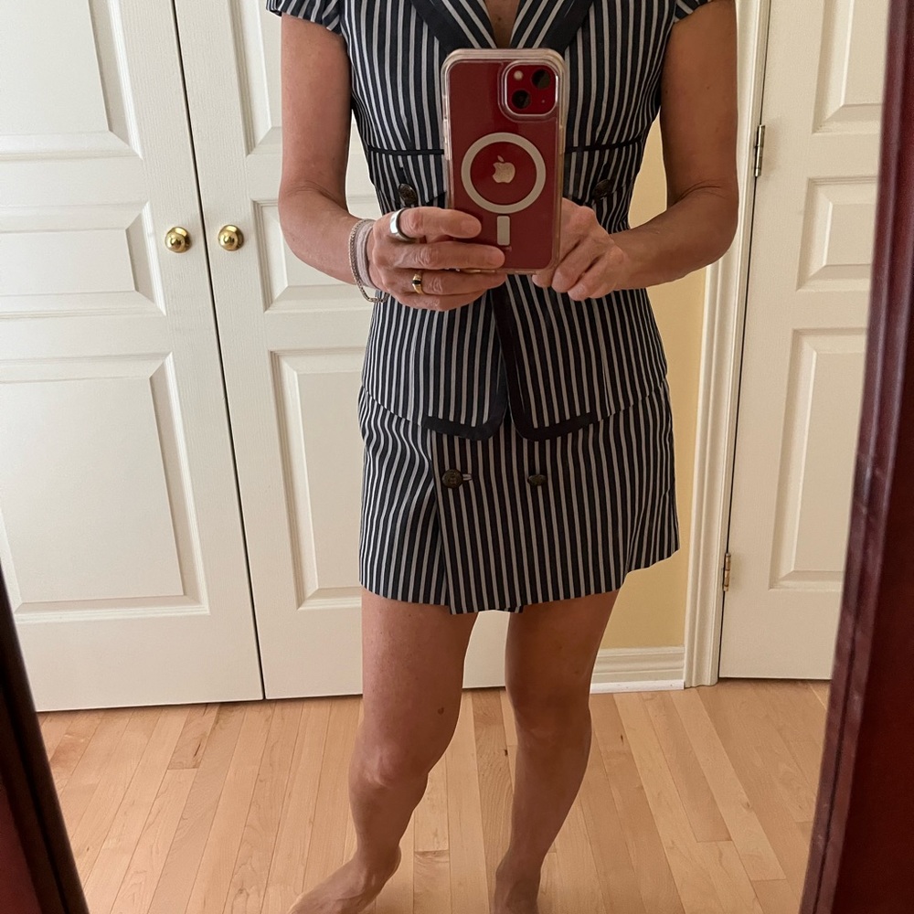 BCBG Maxazria Striped Navy & White Blazer Dress